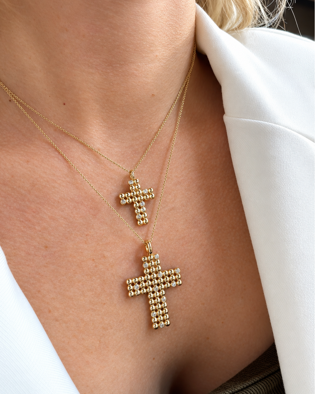 Glow | Gold and Diamond Bubble Large Cross Necklace