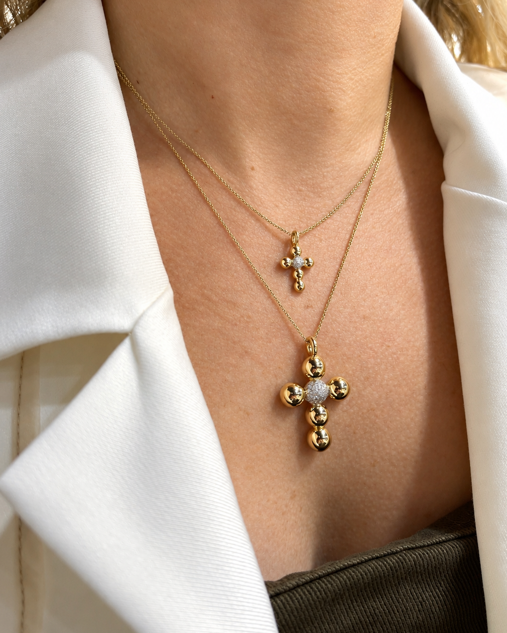 Glimmer | Gold and Diamond Accent Bubble Small Cross Necklace