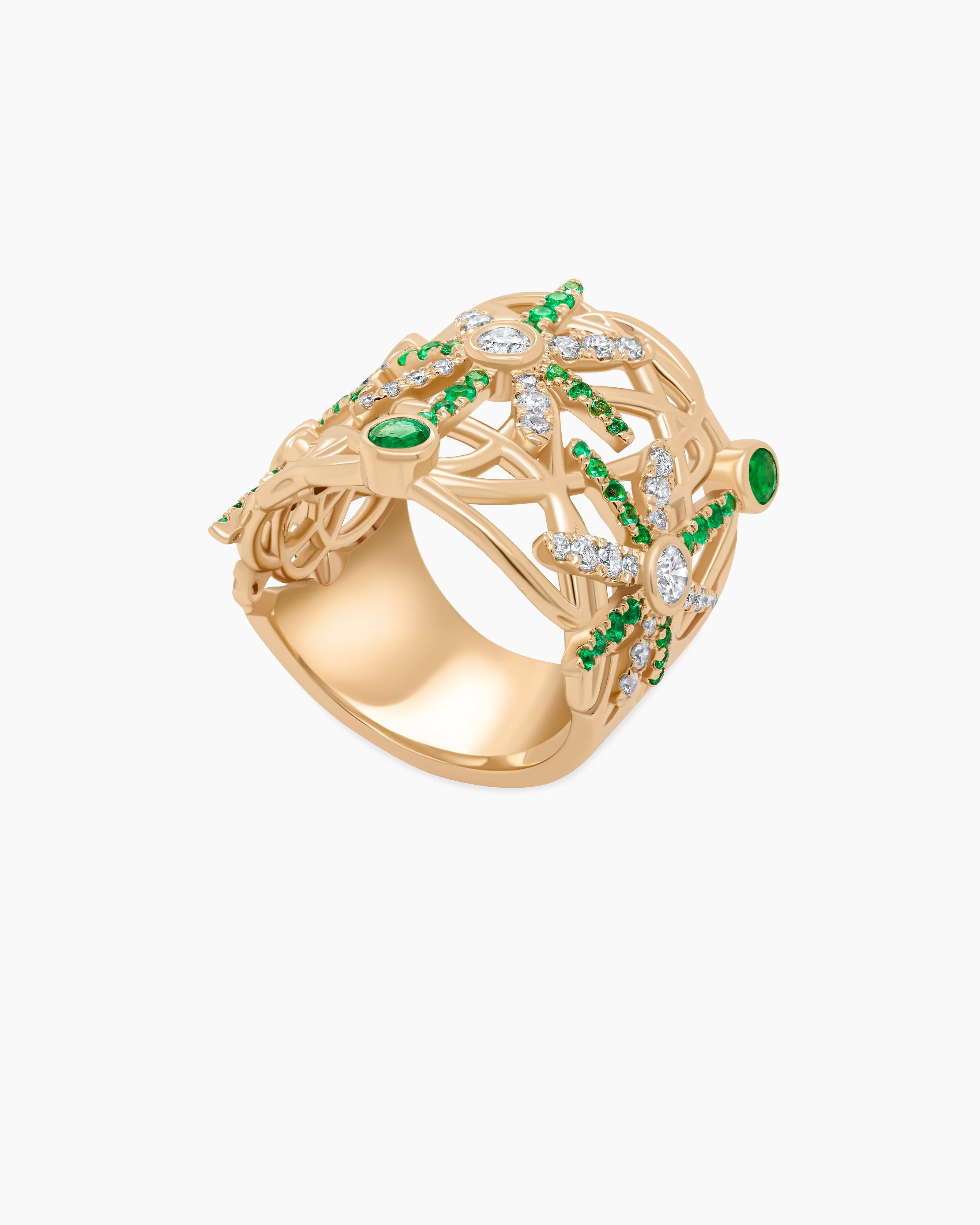 Emerald and Diamond Cigar Band Ring