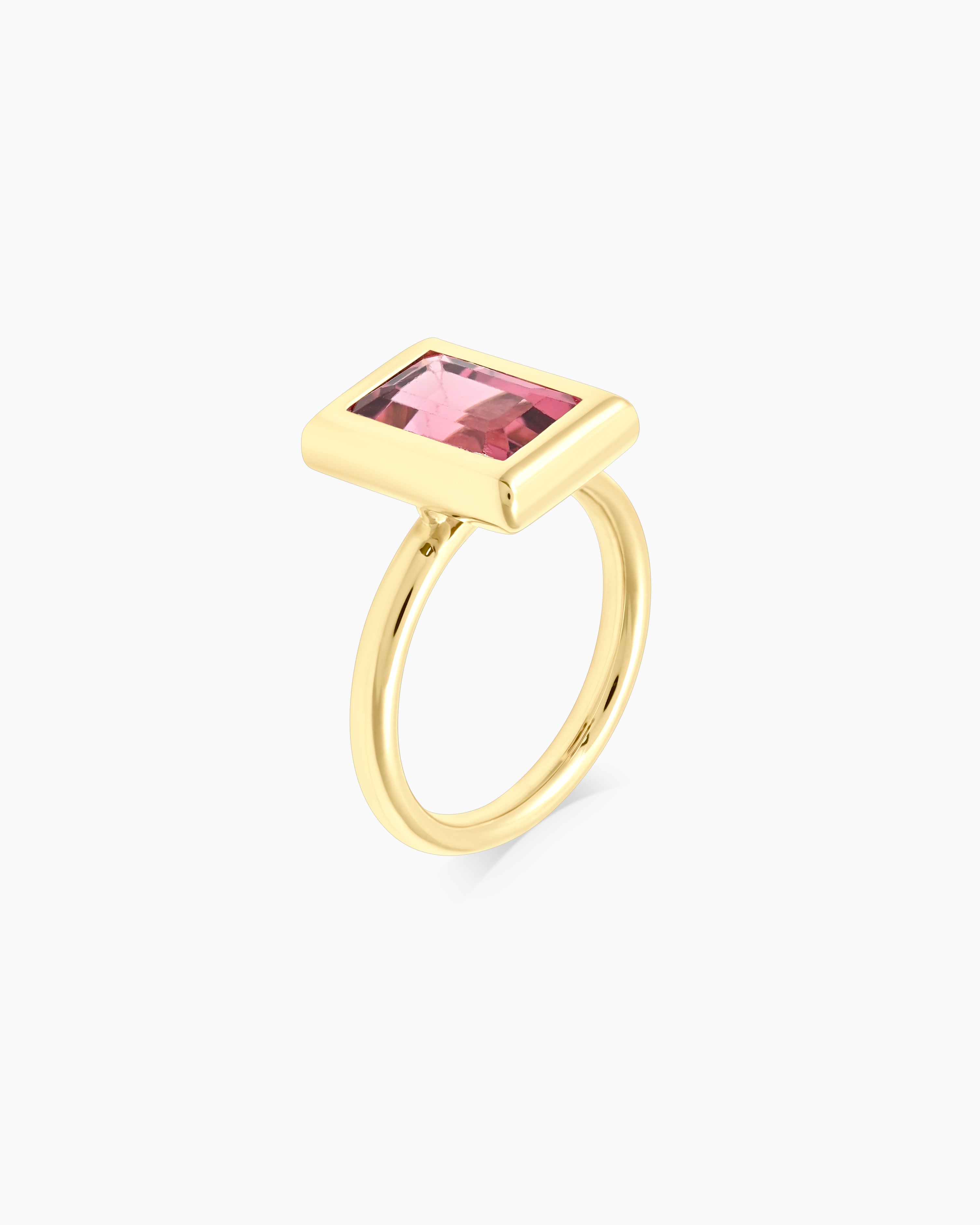 Laguna | Emerald Cut Pink Tourmaline Stackable Ring