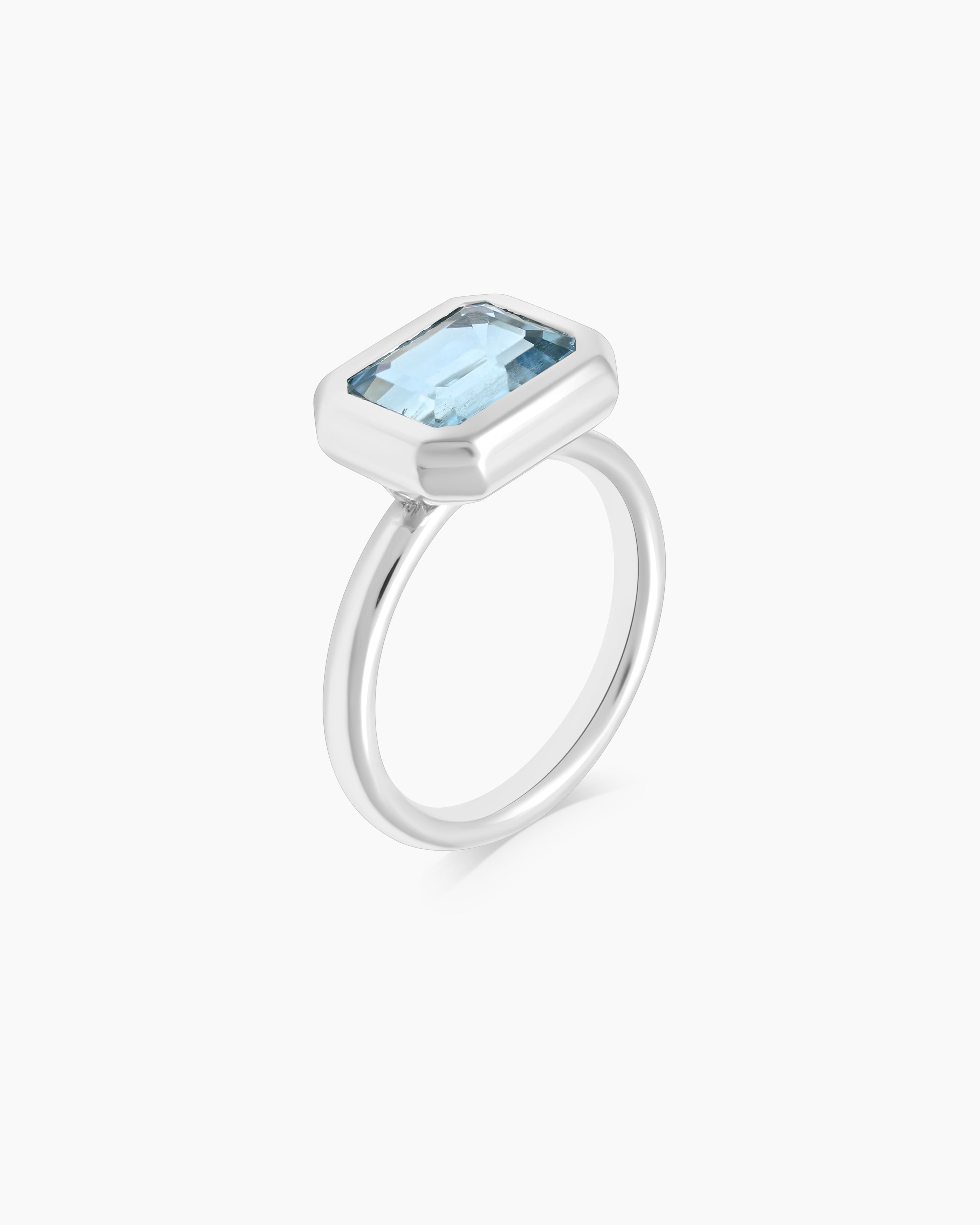 Breeze | Emerald Cut Aquamarine Stackable Ring