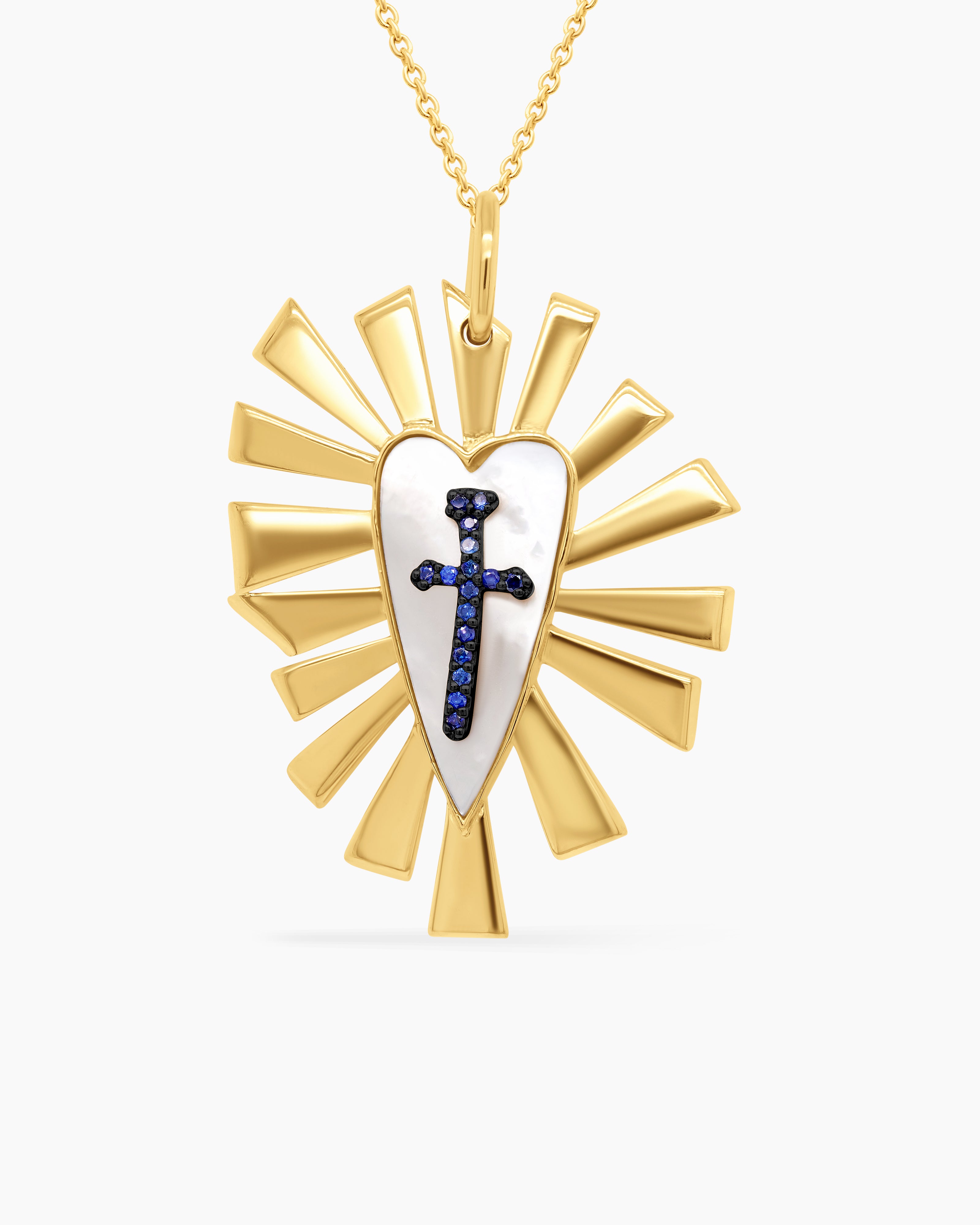 Mother-of-Pearl and Sapphire Heart Pendant Necklace