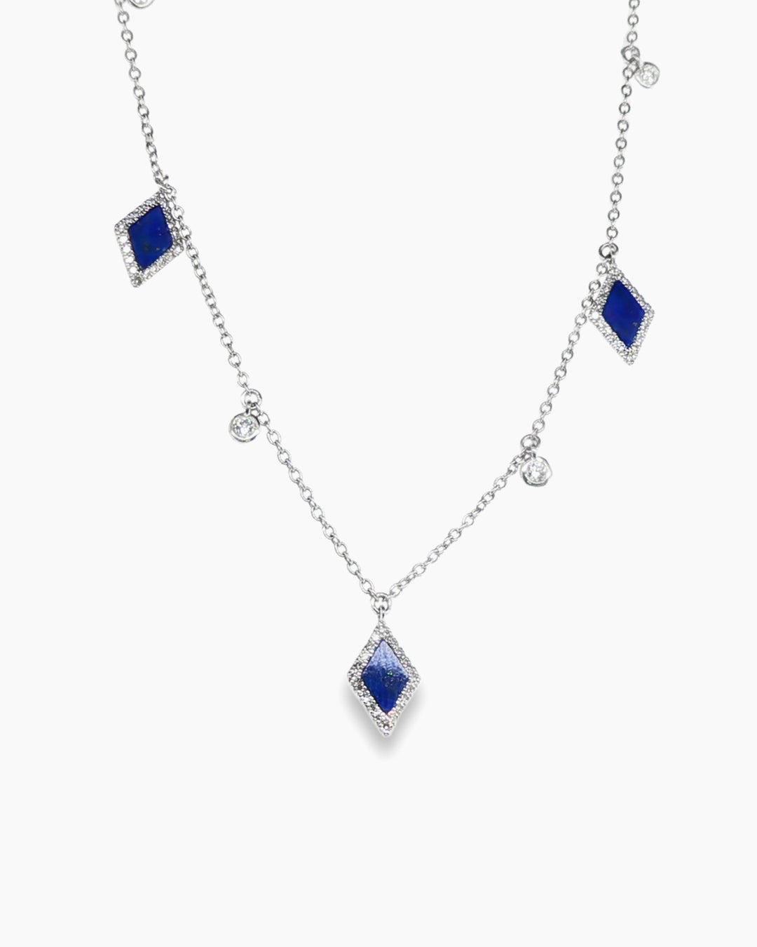 White Gold Lapis and Diamond Dangle Pendant Necklace