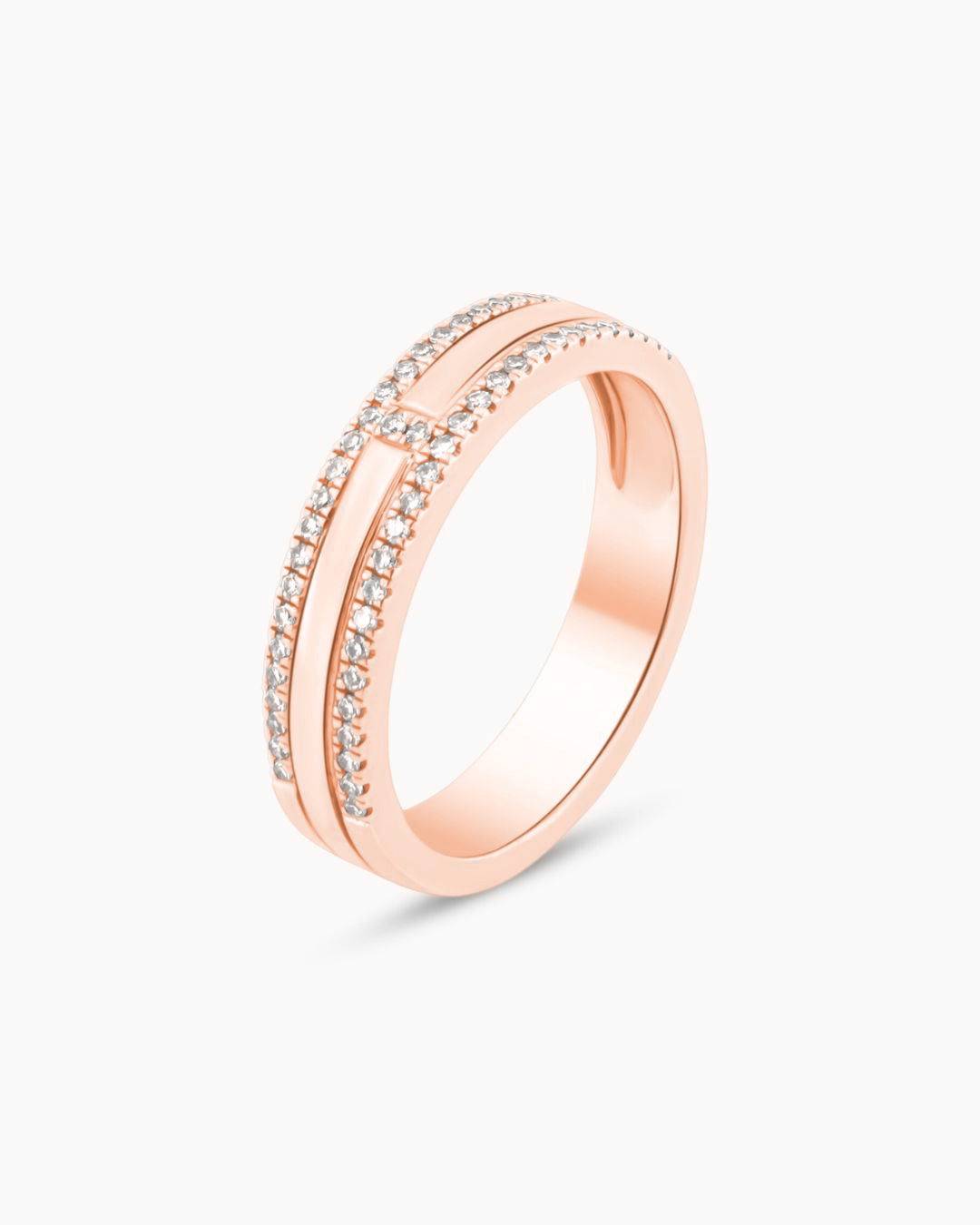 Rose Gold Double Row Diamond Band Ring