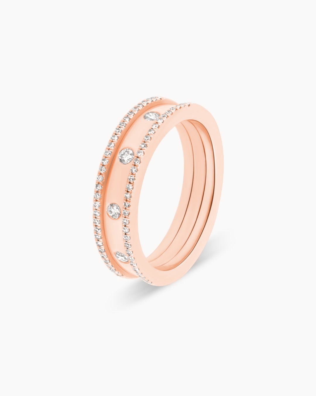 Rose Gold Double Row Diamond Band Ring