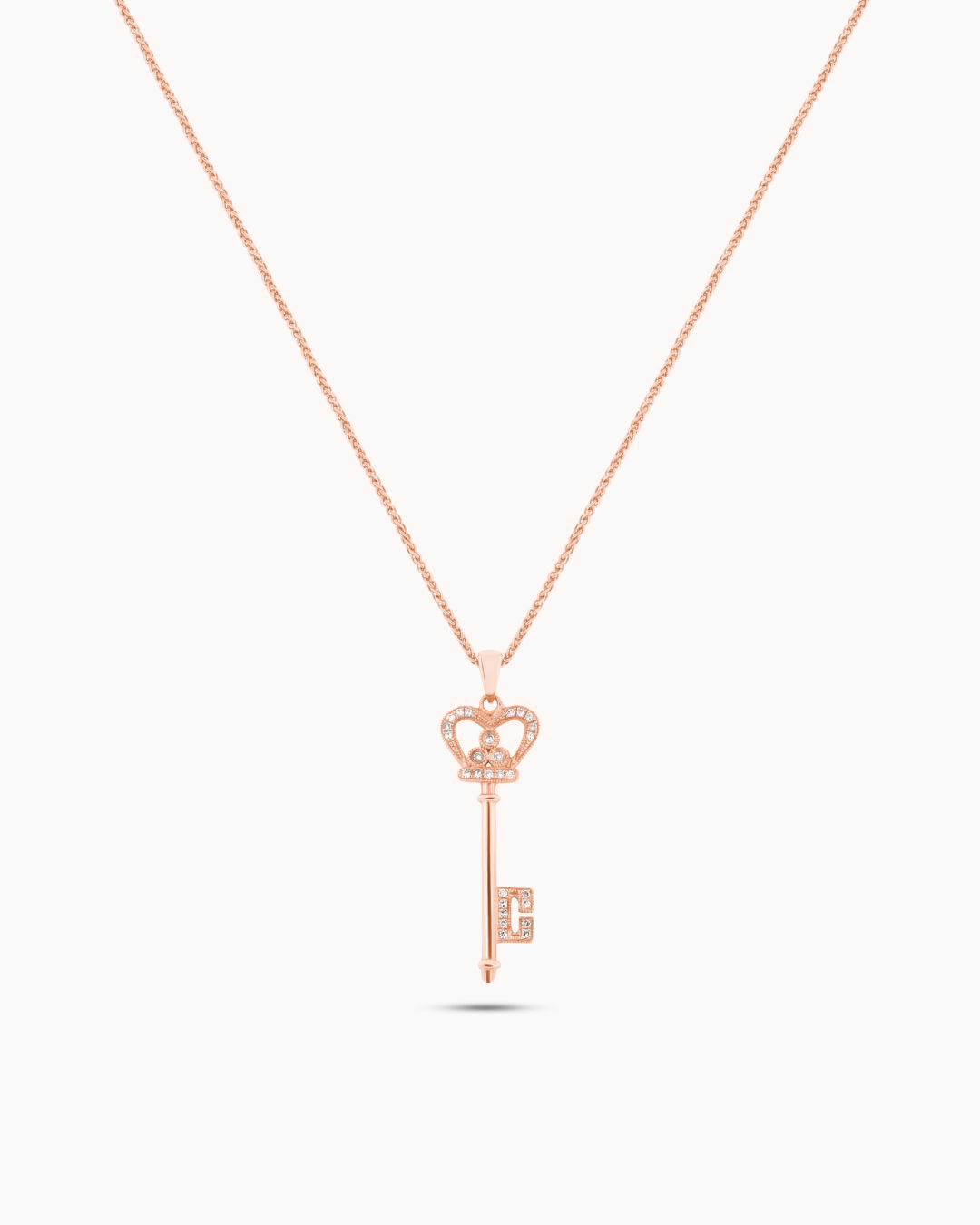 Rose Gold Vintage Diamond Key Pendant Chain Necklace