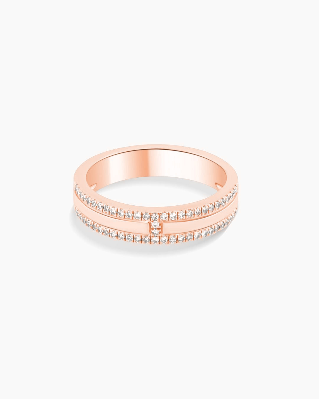 Rose Gold Double Row Diamond Band Ring