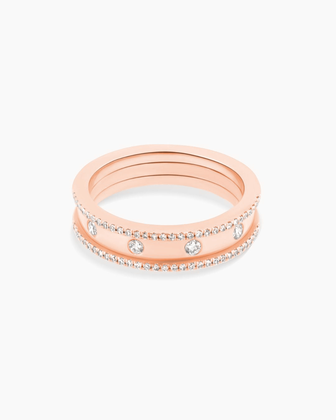 Rose Gold Double Row Diamond Band Ring