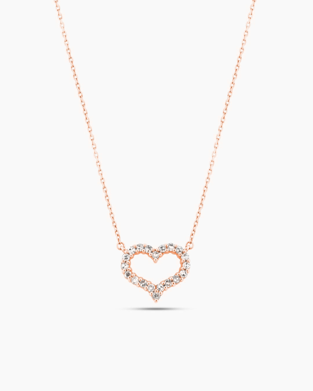 Rose Gold Open Heart Diamond Pendant Chain Necklace