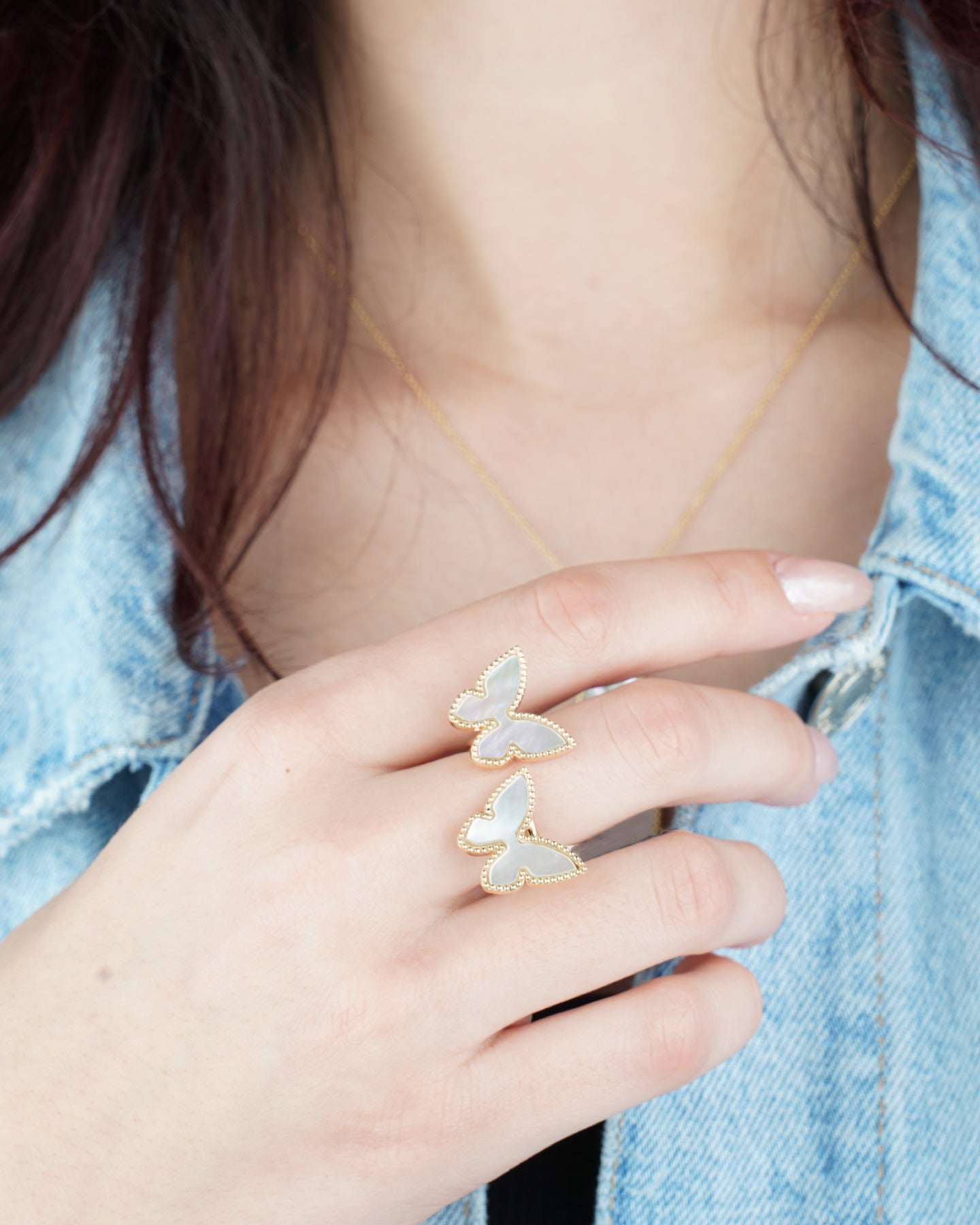 Small Mother of Pearl Bubble Butterfly Ring