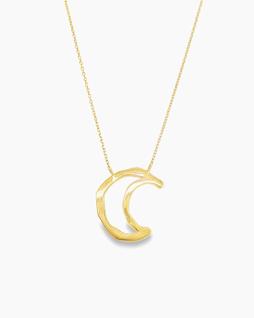 Yellow Gold Half Moon Pendant Chain Necklace