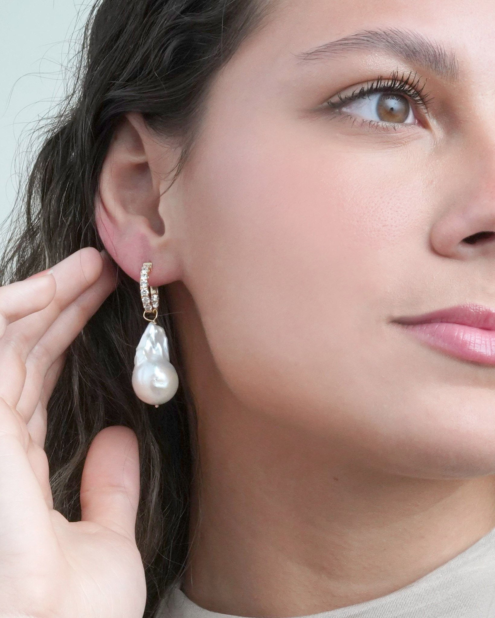 Natural Nuggets | Fresh Water Pearl and Diamond Drop Earrings