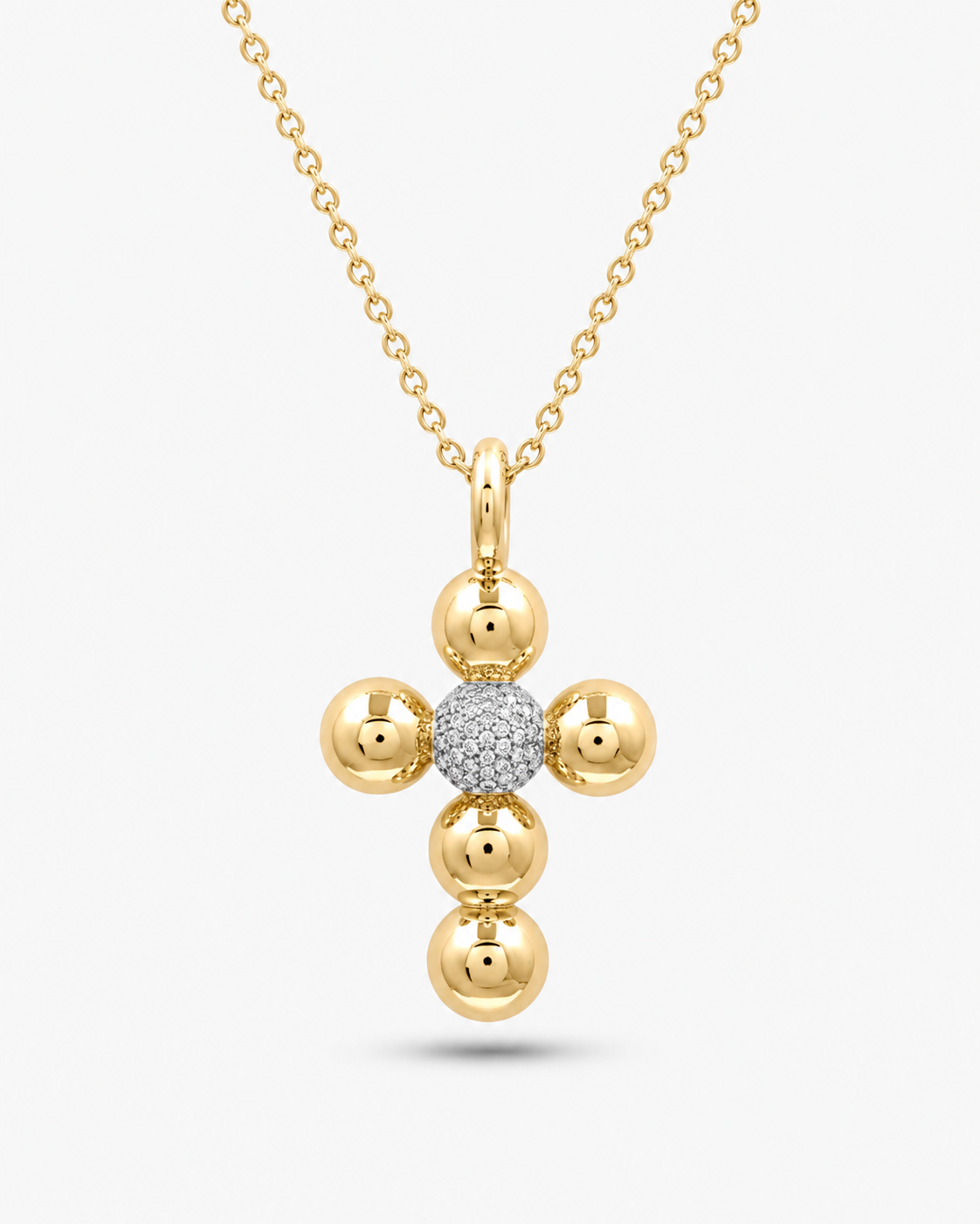 Glimmer | Gold and Diamond Accent Bubble Small Cross Necklace