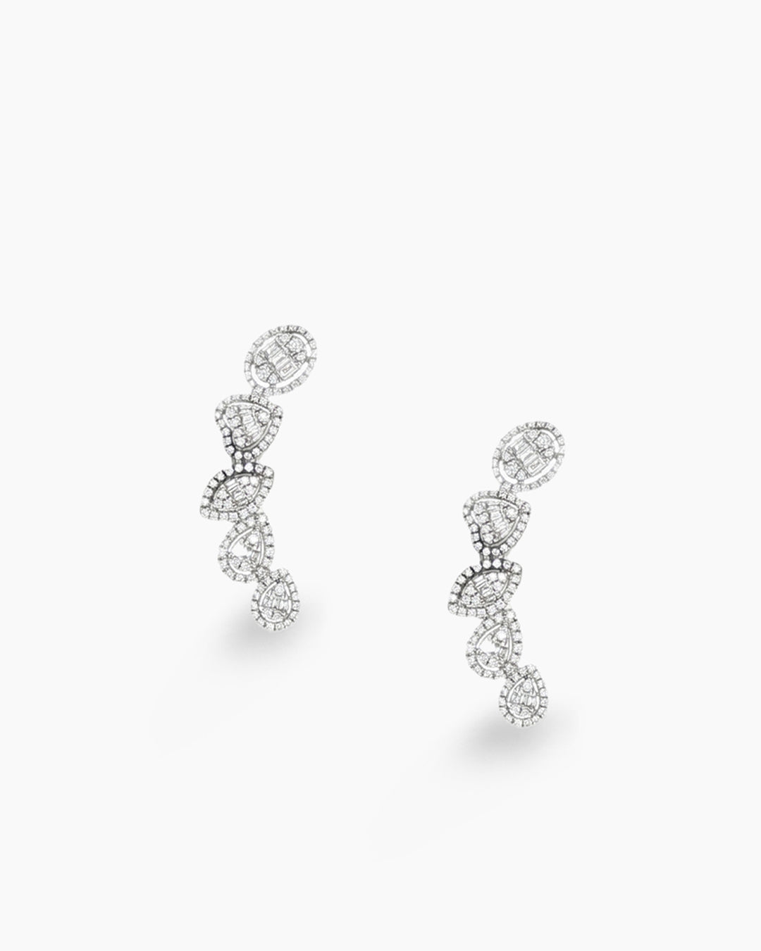 White Gold Baguette Diamond Ear Climber Stud Earrings