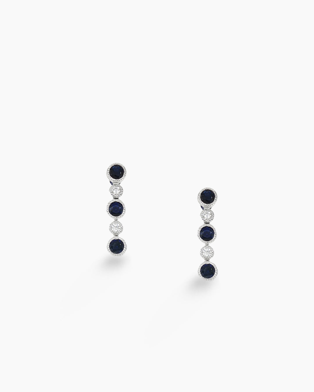 White Gold Blue Sapphire and Diamond Drop Earrings