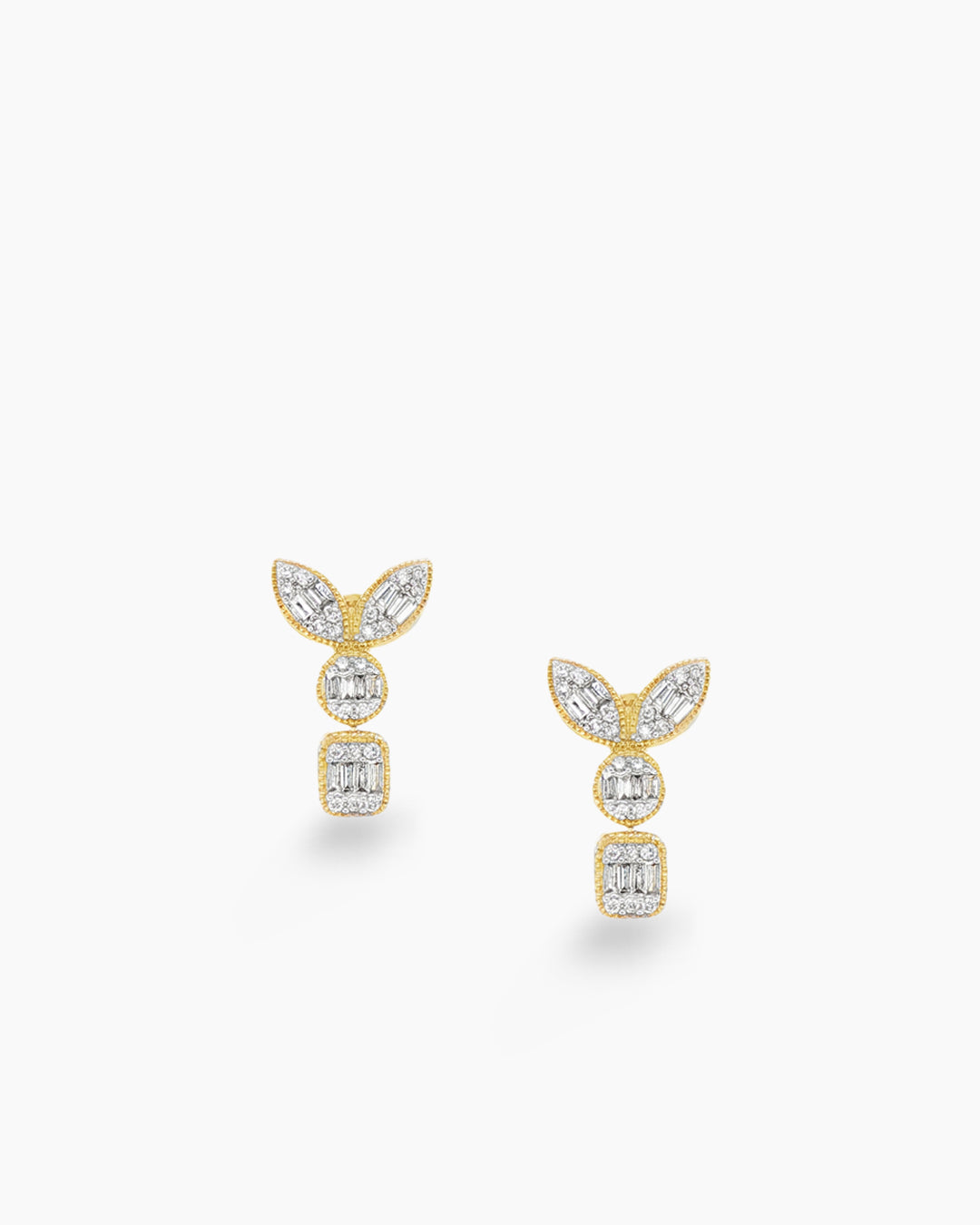 Yellow Gold Cluster Diamond Drop Earrings
