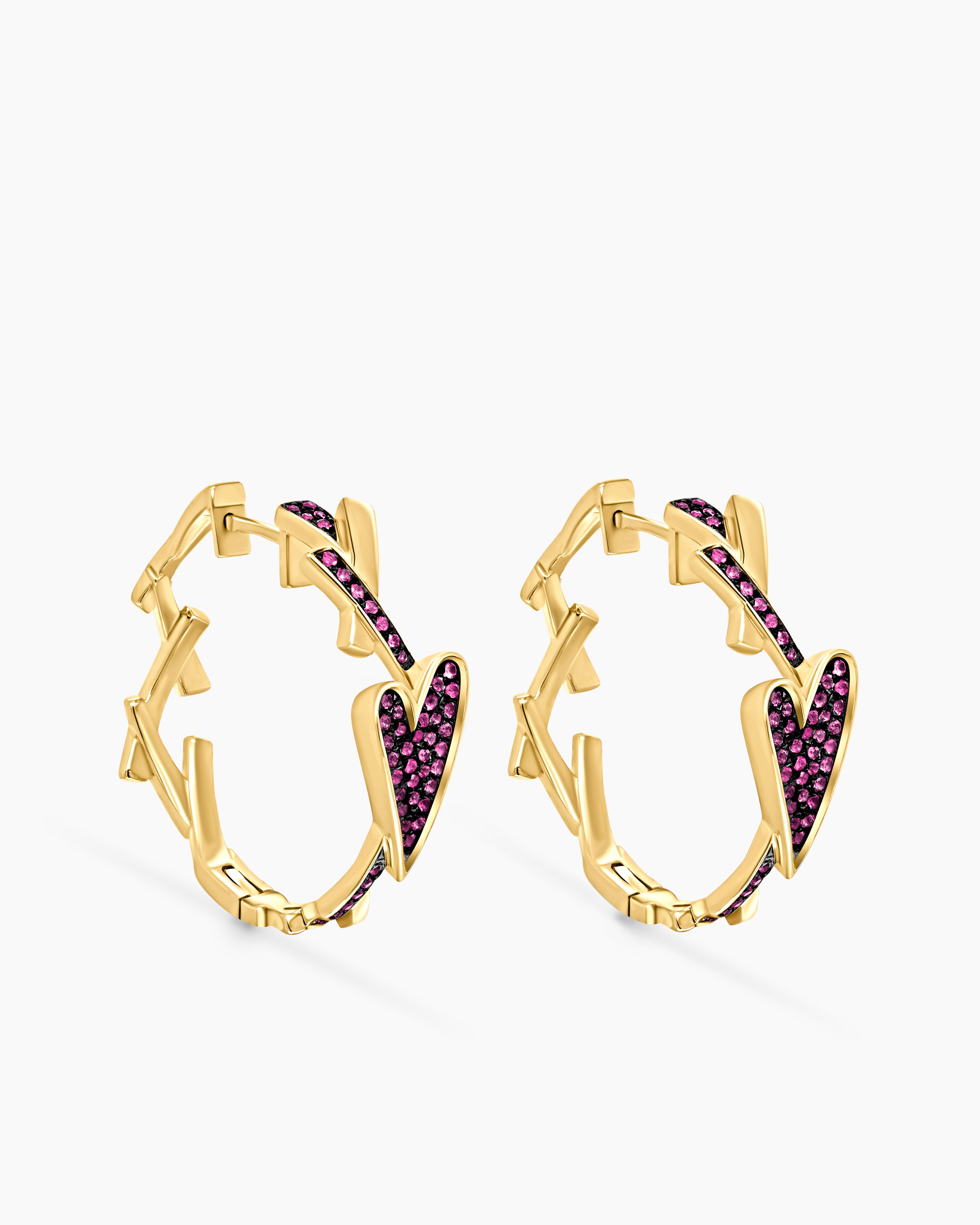 Infinite Love | Heart and Thorn Gemstone Hoop Earrings