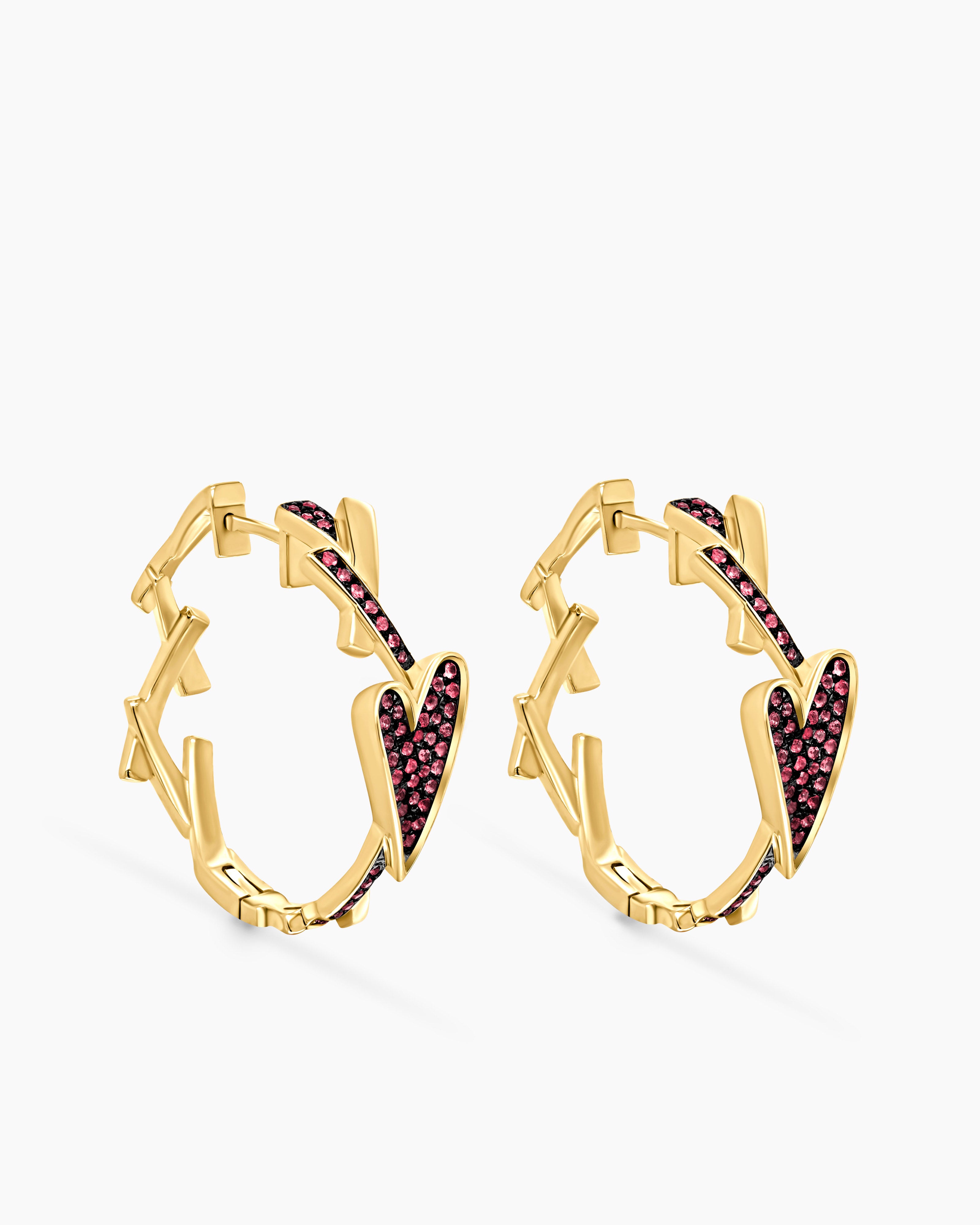 Infinite Love | Heart and Thorn Gemstone Hoop Earrings