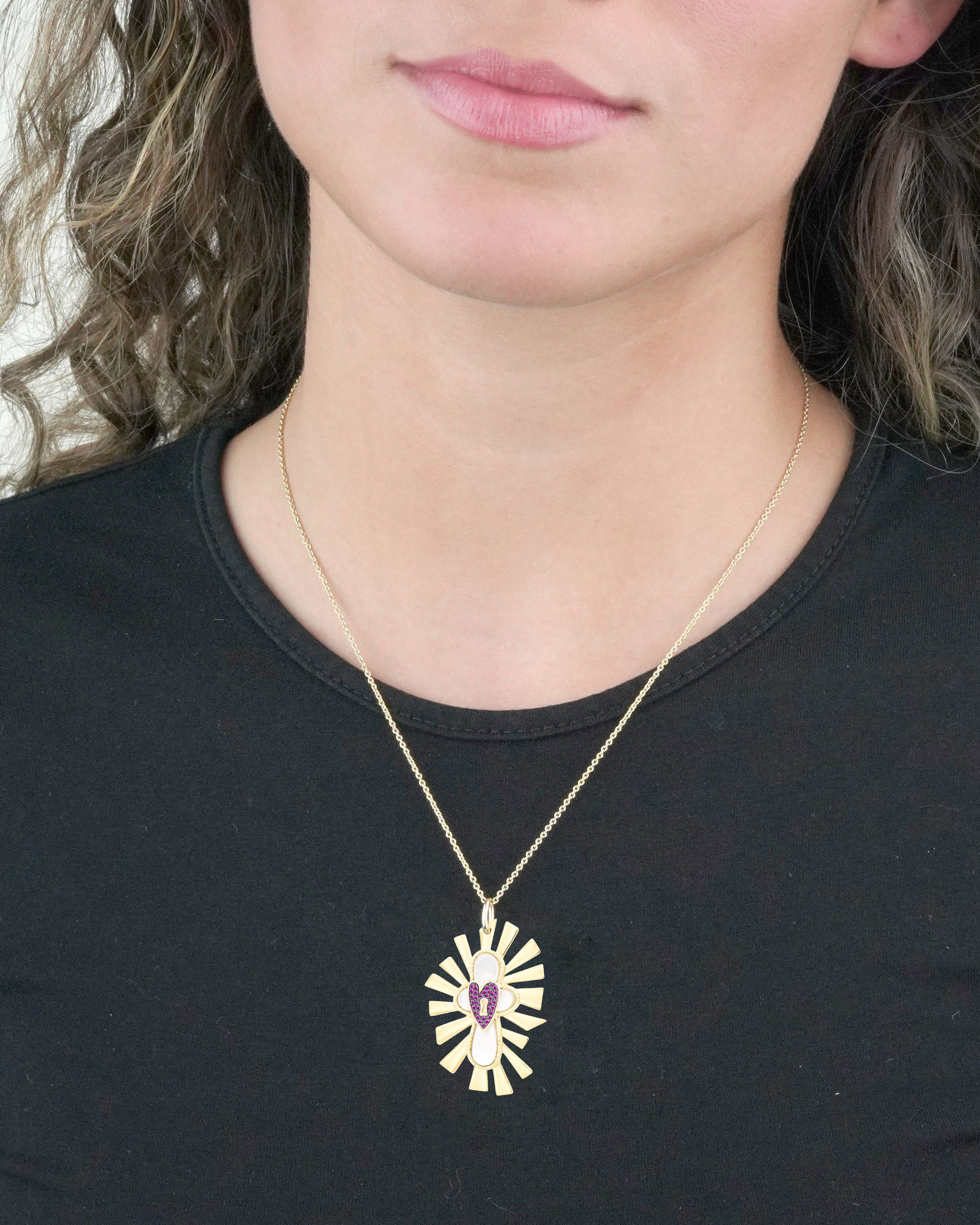 Divine Light | Mother of Pearl and Gemstone Cross Pendant Necklace