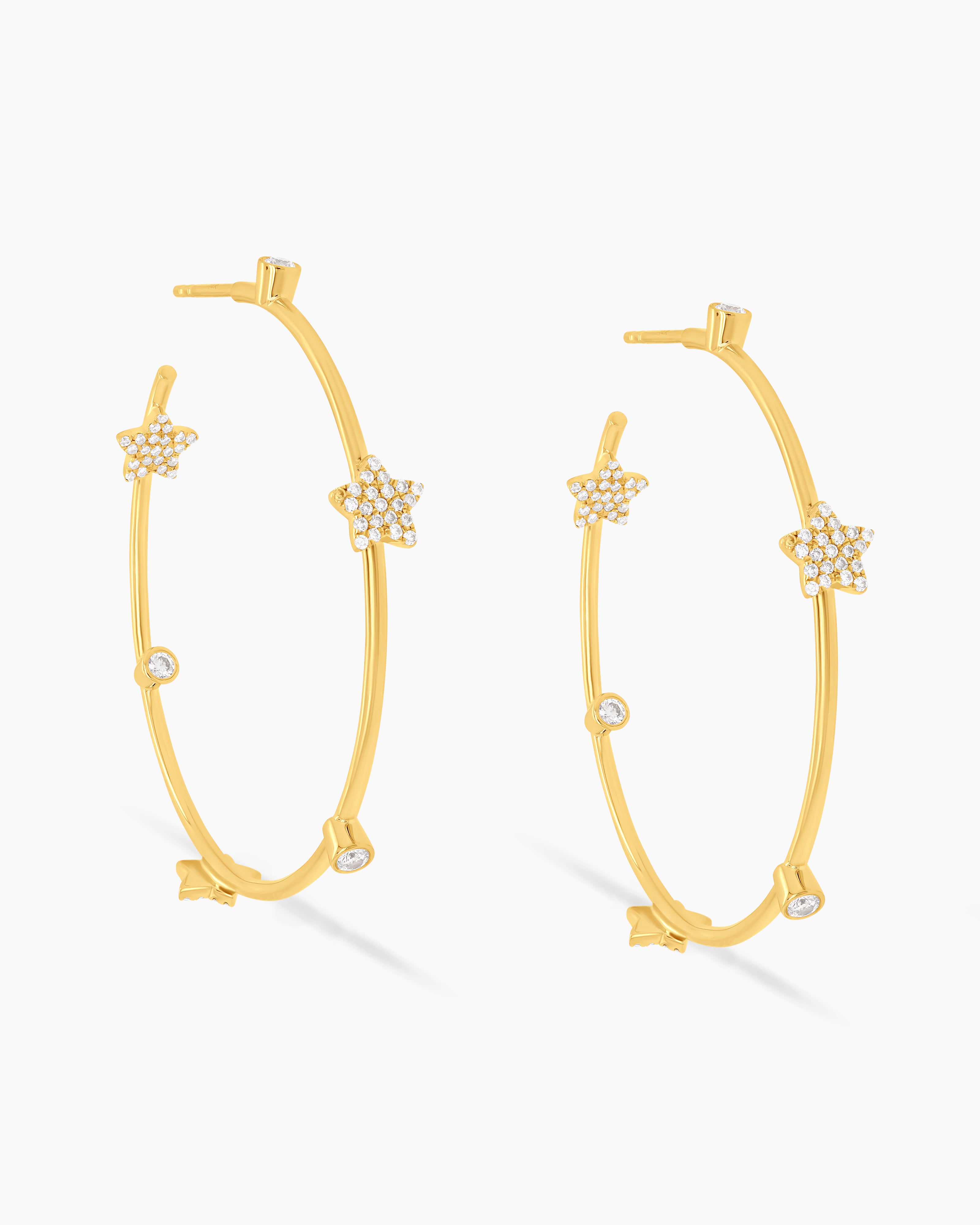 Lucky Star | Medium Diamond Star Hoop Earrings