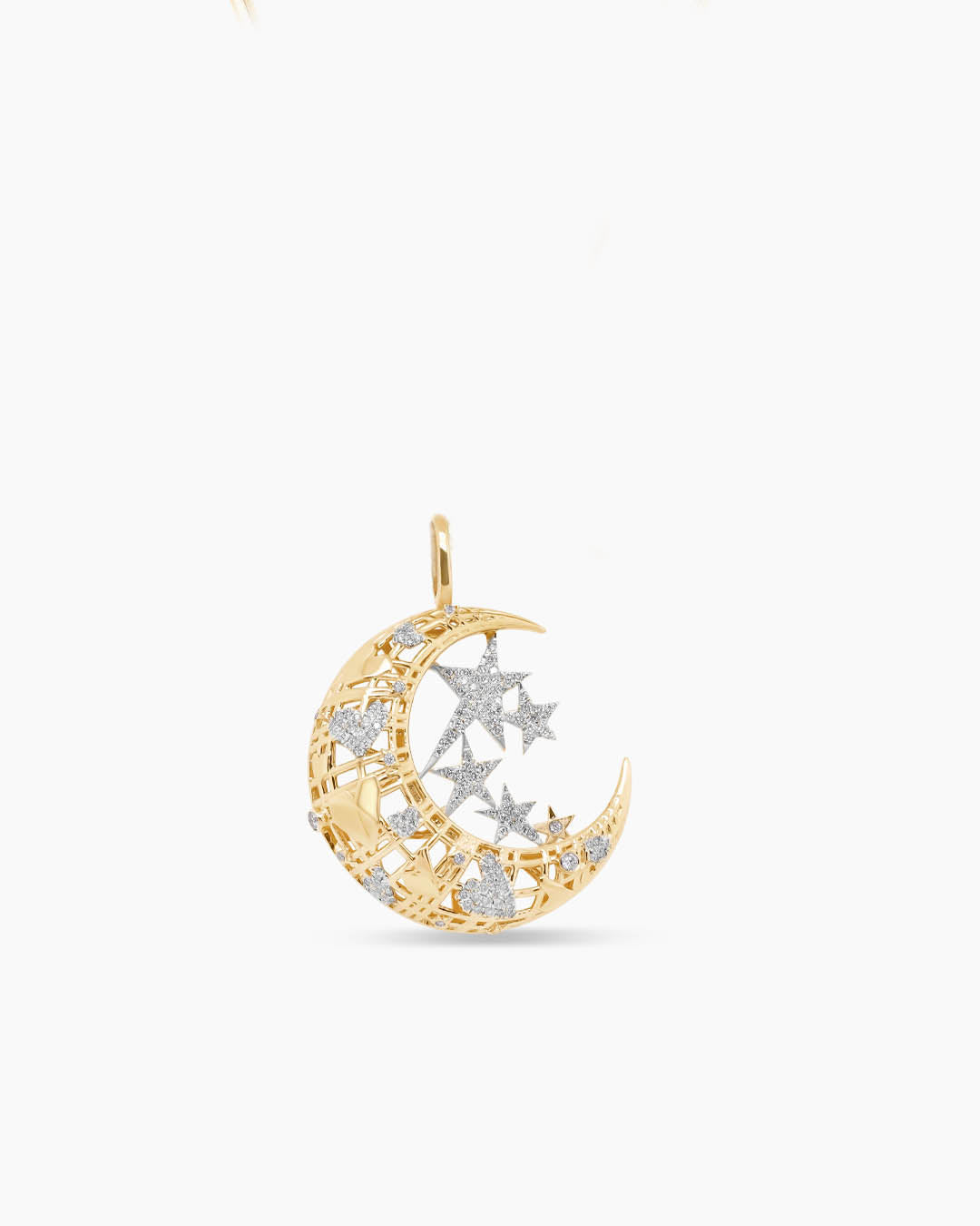 Galaxy Dream | Large Moon and Star Diamond Pendant Toggle Chain Necklace