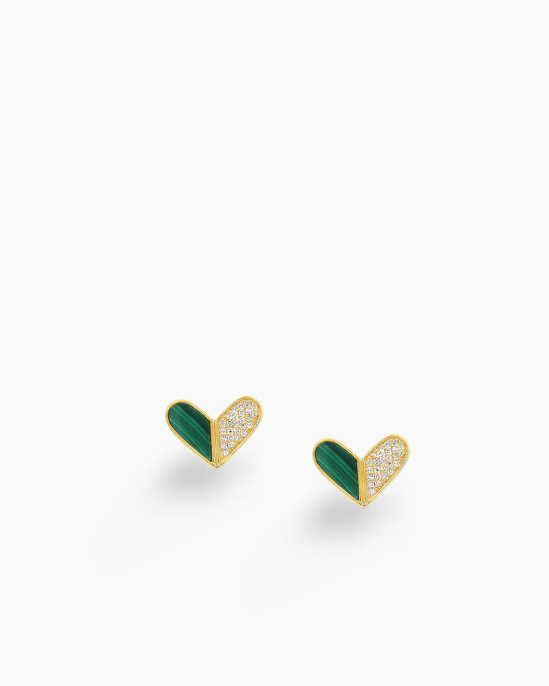 Yellow Gold Diamond and Malachite Heart Stud Earrings
