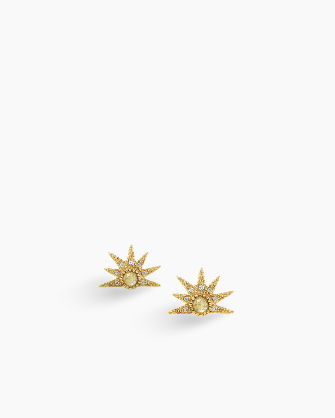 Yellow Gold Diamond Half Starburst Stud Earrings